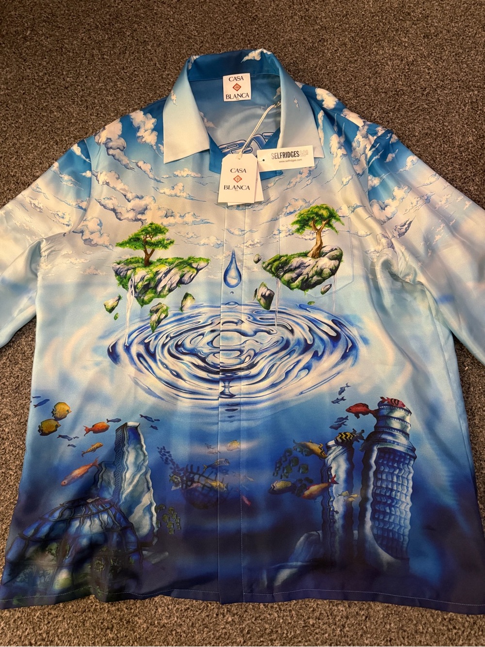 Casa Blanca Men's Blue Graphic Silk Shirt